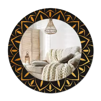 Lustro w ramce z nadrukiem w stylu mandali, w kształcie okrągłym