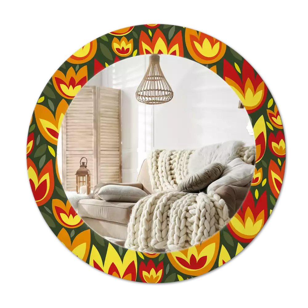 Lustro z drukowaną ramką z motywem tulipanów w stylu retro