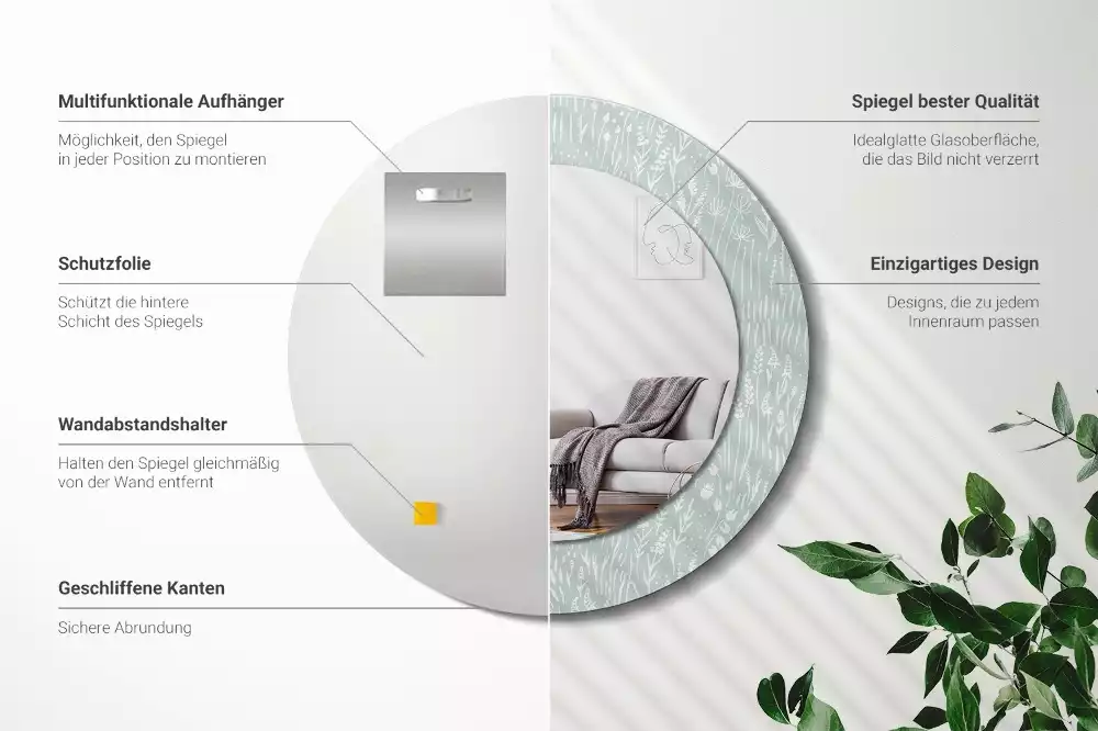 Lustro ścienne dekoracyjne o okrągłym kształcie z motywem ślimaka na łące