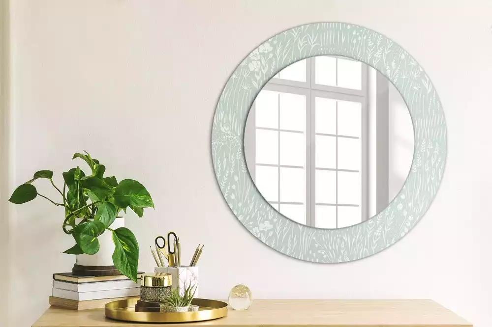 Lustro ścienne dekoracyjne o okrągłym kształcie z motywem ślimaka na łące