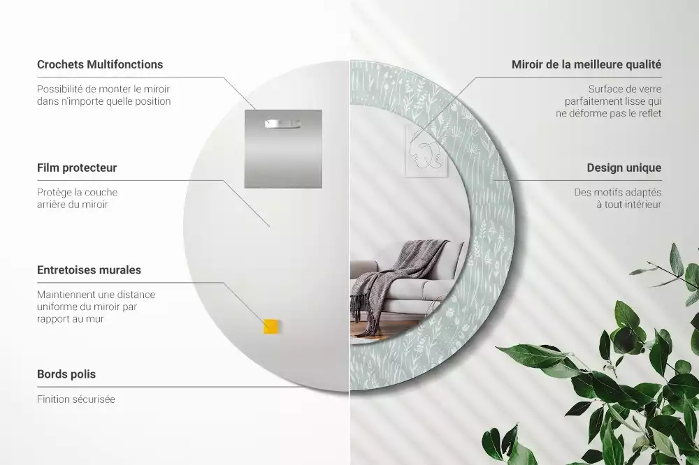 Lustro ścienne dekoracyjne o okrągłym kształcie z motywem ślimaka na łące