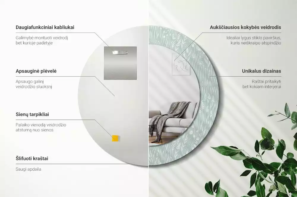 Lustro ścienne dekoracyjne o okrągłym kształcie z motywem ślimaka na łące