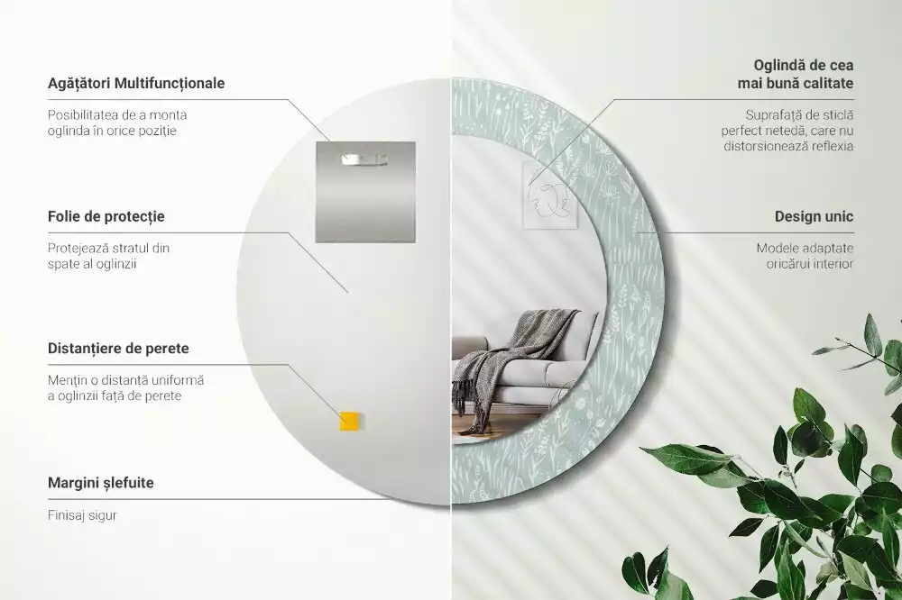 Lustro ścienne dekoracyjne o okrągłym kształcie z motywem ślimaka na łące