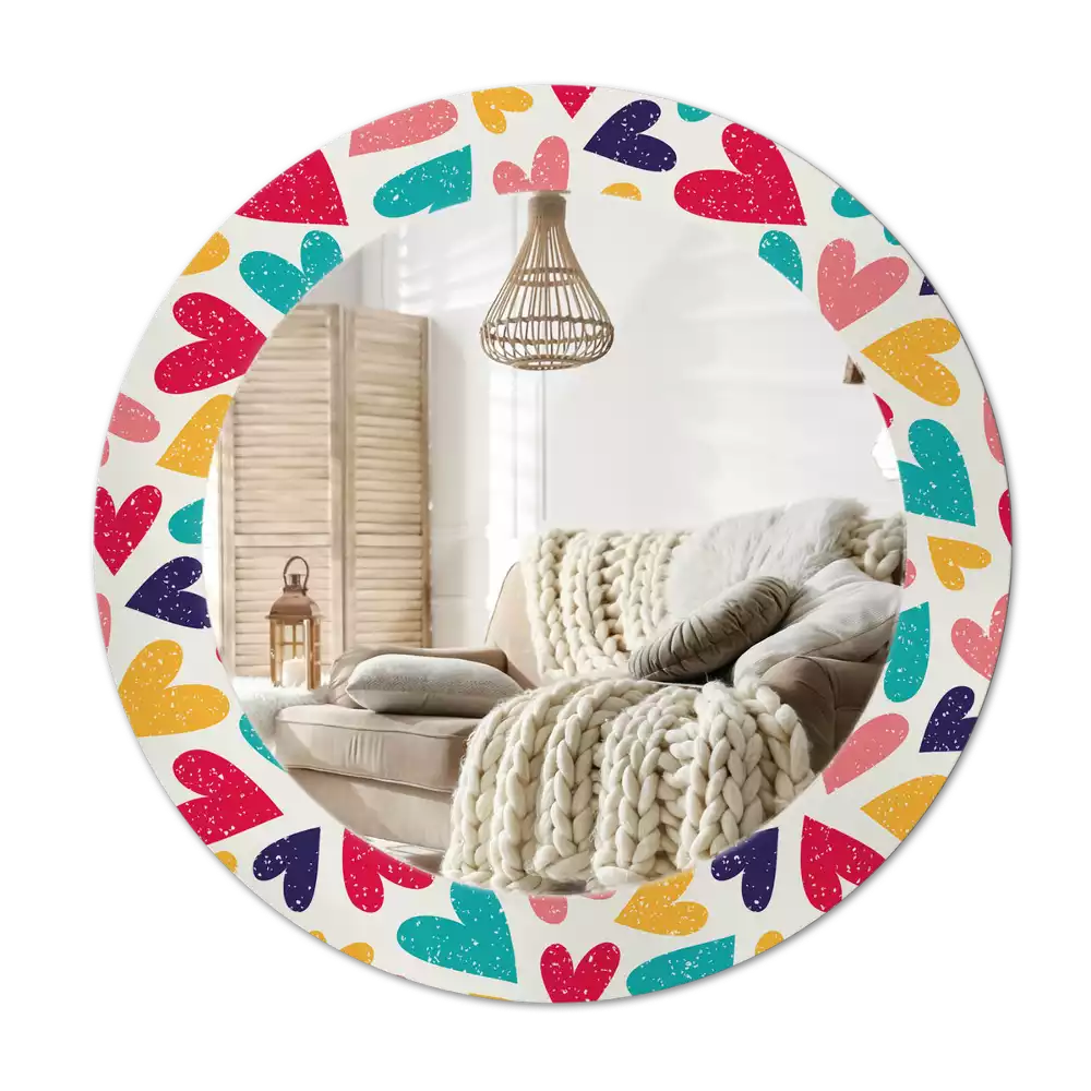 Lustro z drukowaną ramką okrągłe Kolorowe serca