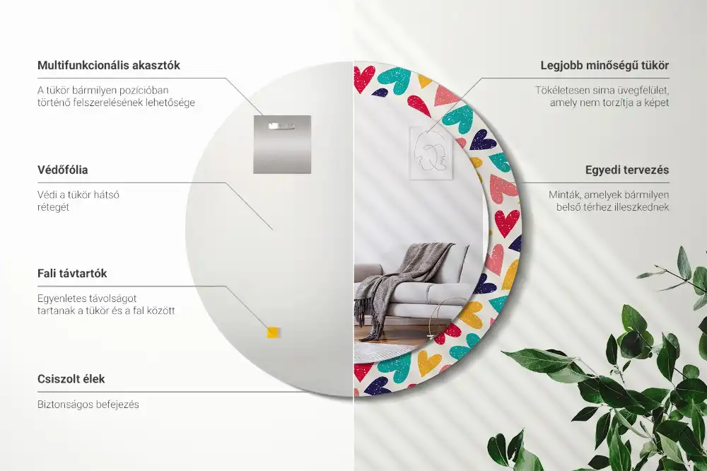 Lustro z drukowaną ramką w motywie kolorowych serc