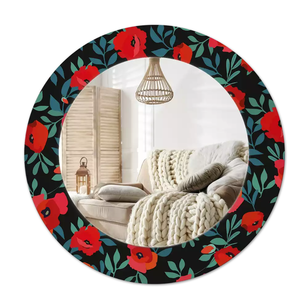 Lustro z ramą z nadrukiem w motywie czerwonego maku