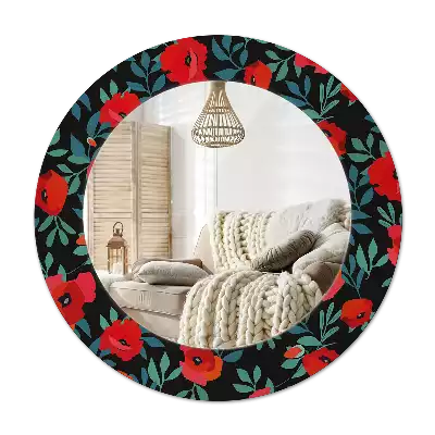 Lustro ramka z nadrukiem okrągłe Czerwony mak