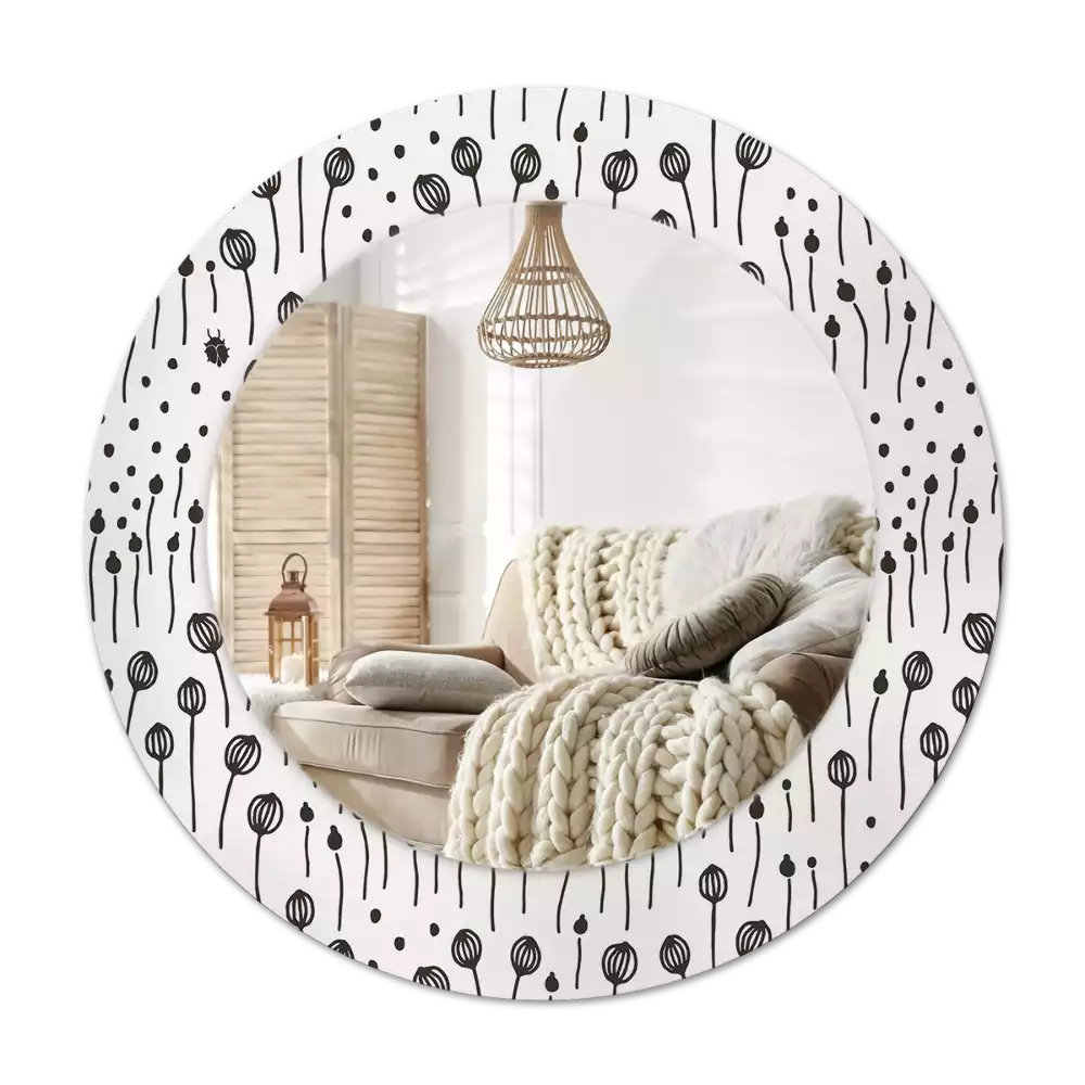 Lustro ścienne dekoracyjne w kształcie koła z motywem rysunku kwiatowego