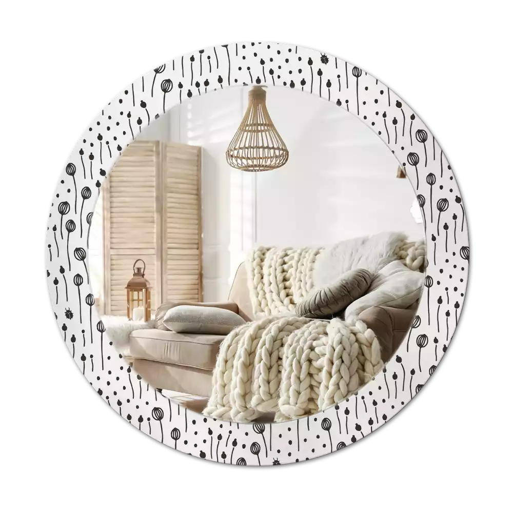 Lustro ścienne dekoracyjne w kształcie koła z motywem rysunku kwiatowego