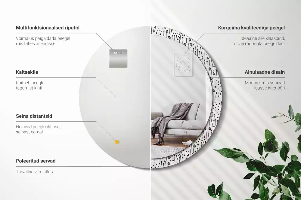 Lustro ścienne dekoracyjne w kształcie koła z motywem rysunku kwiatowego