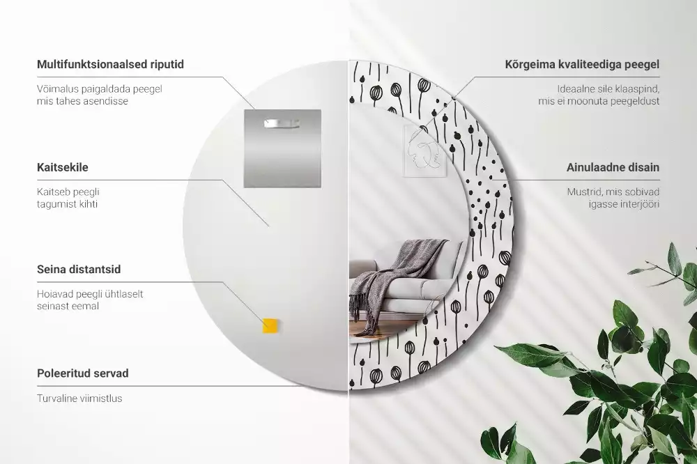 Lustro ścienne dekoracyjne w kształcie koła z motywem rysunku kwiatowego