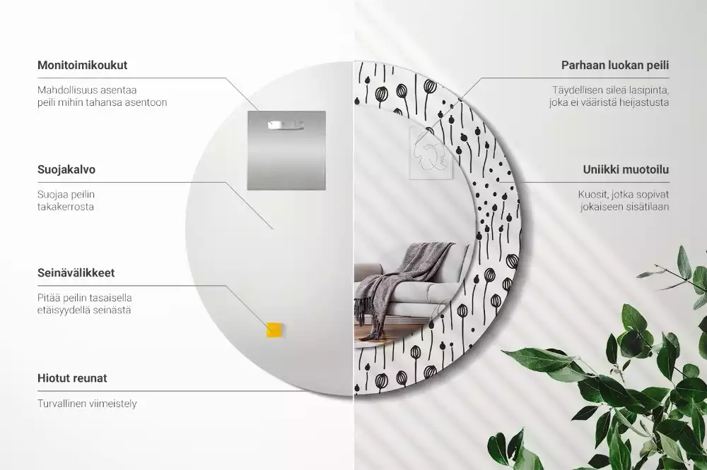 Lustro ścienne dekoracyjne w kształcie koła z motywem rysunku kwiatowego