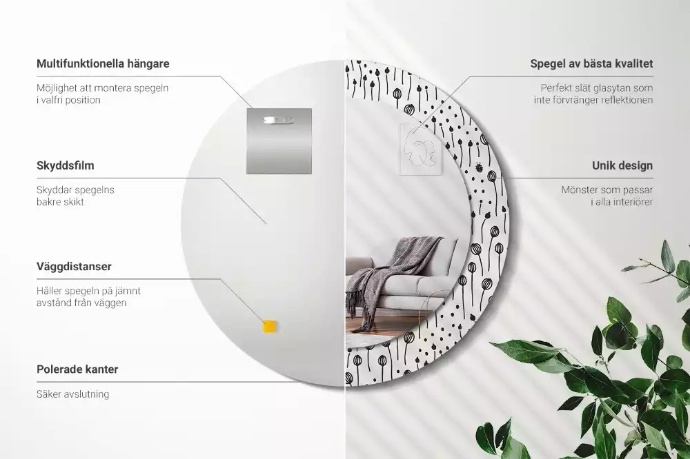 Lustro ścienne dekoracyjne w kształcie koła z motywem rysunku kwiatowego