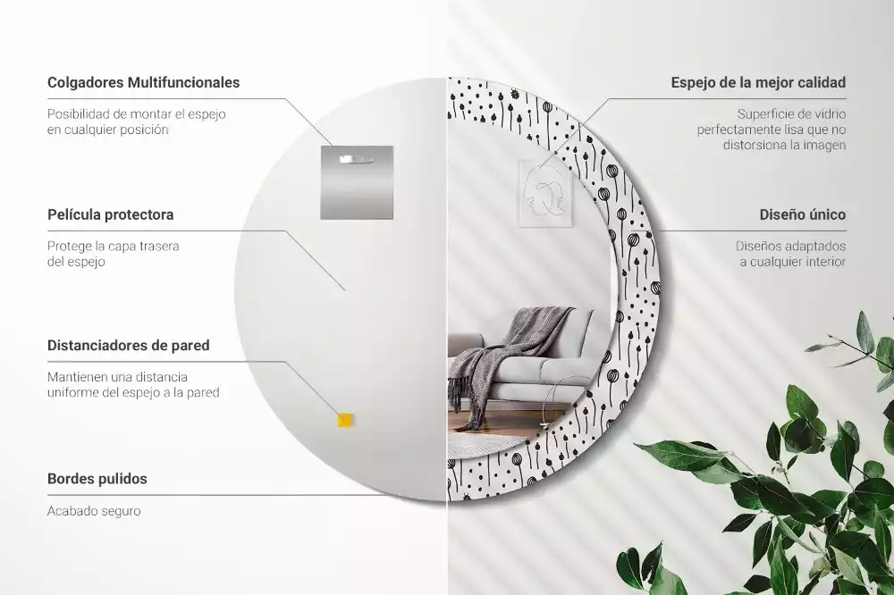 Lustro ścienne dekoracyjne w kształcie koła z motywem rysunku kwiatowego