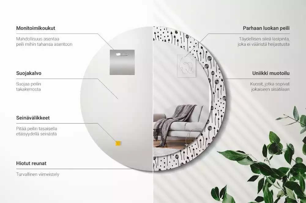 Lustro ścienne dekoracyjne w kształcie koła z motywem rysunku kwiatowego