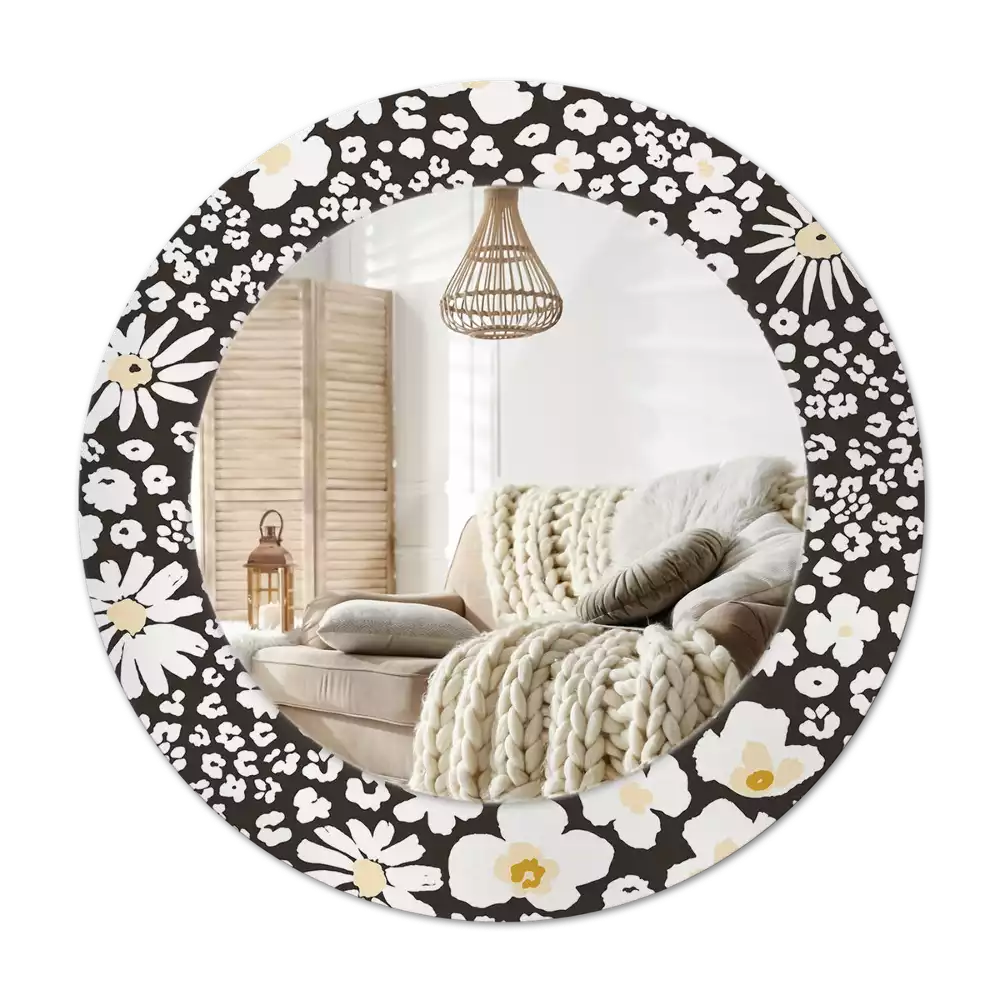 Lustro z okrągłą ramką z nadrukiem stokrotek