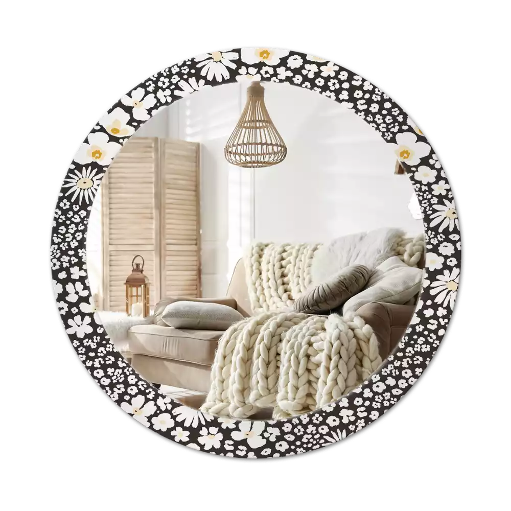 Lustro z okrągłą ramką z nadrukiem stokrotek