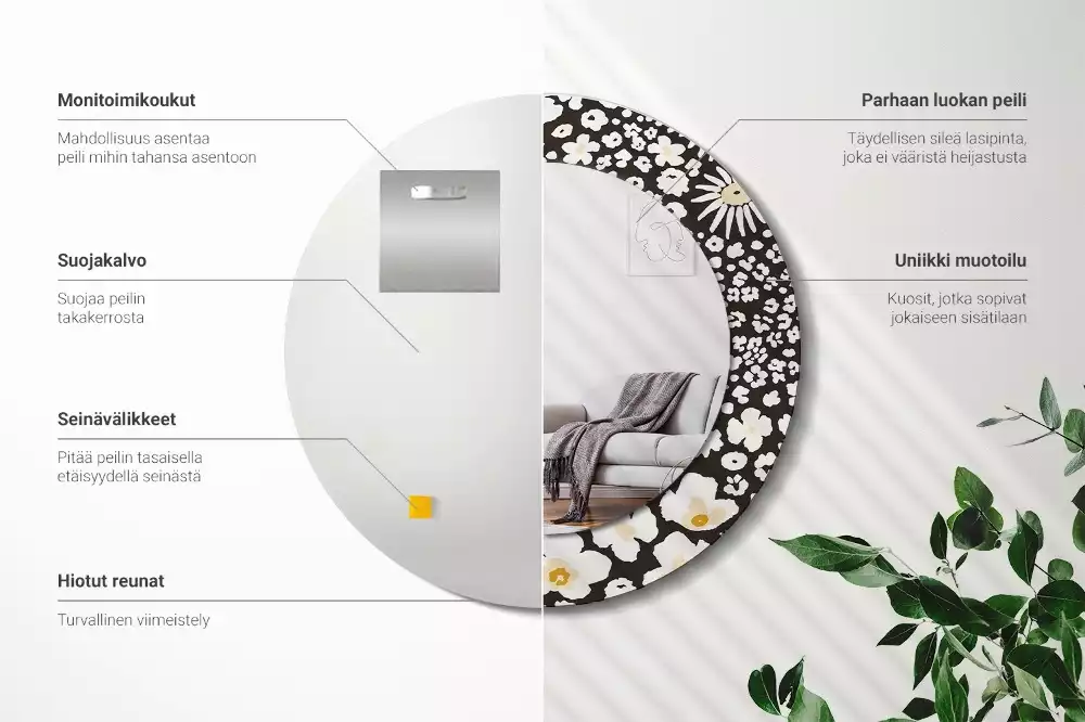 Lustro z okrągłą ramką z nadrukiem stokrotek