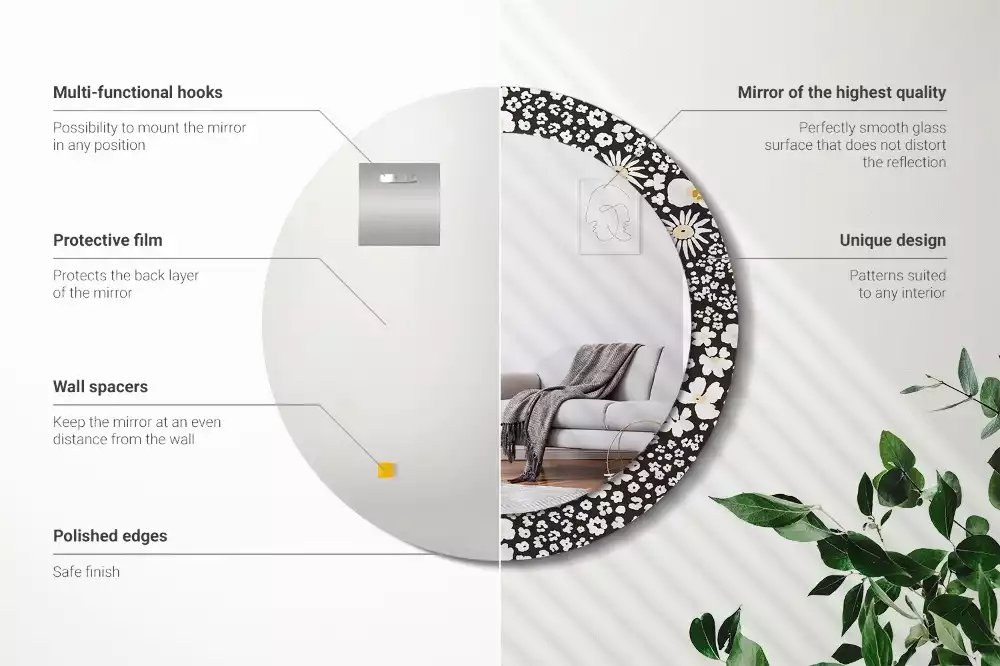 Lustro z okrągłą ramką z nadrukiem stokrotek