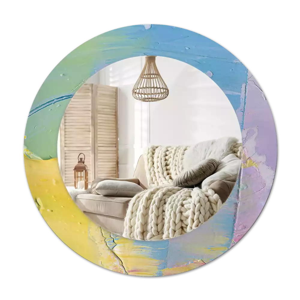 Lustro okrągłe z drukowaną ramką o fakturze farby olejnej