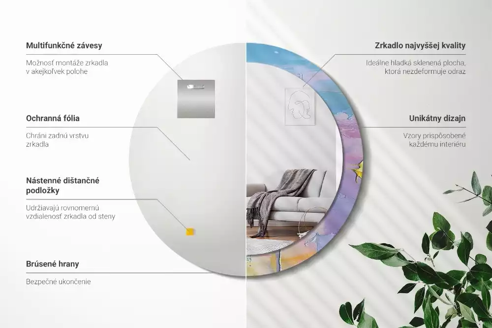 Lustro okrągłe z drukowaną ramką o fakturze farby olejnej