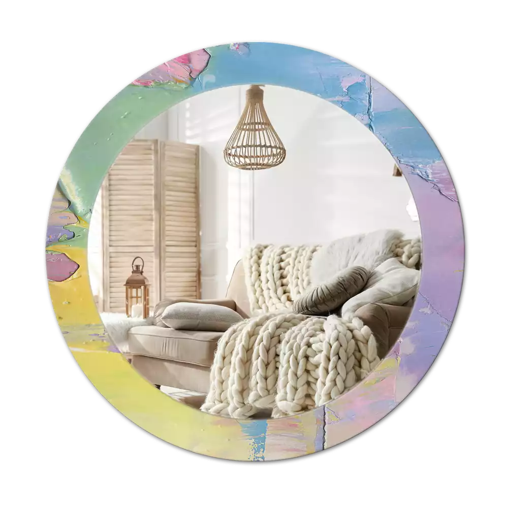 Lustro okrągłe z drukowaną ramką o fakturze farby olejnej