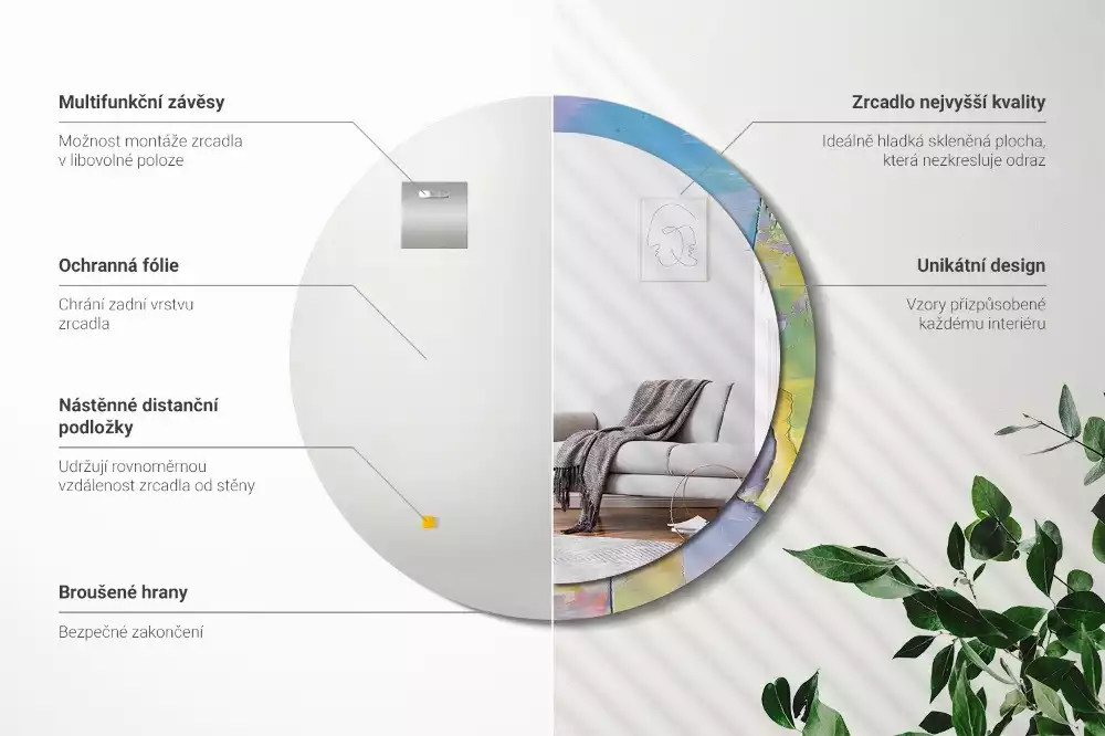 Lustro okrągłe z drukowaną ramką o fakturze farby olejnej
