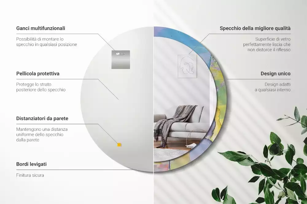 Lustro okrągłe z drukowaną ramką o fakturze farby olejnej