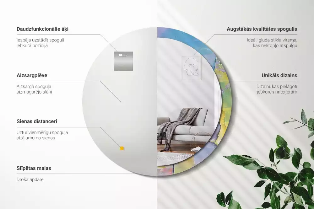 Lustro okrągłe z drukowaną ramką o fakturze farby olejnej