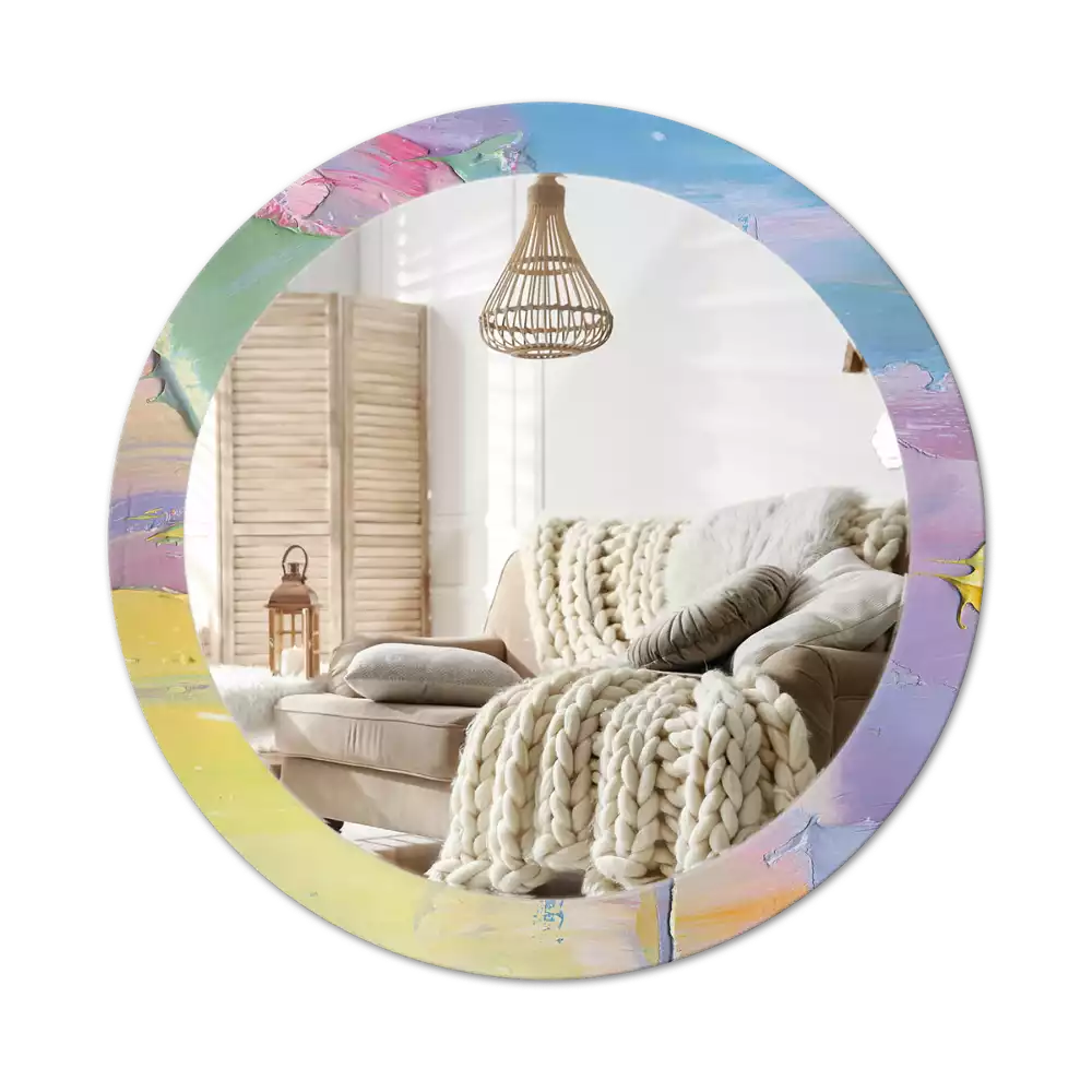 Lustro okrągłe z drukowaną ramką o fakturze farby olejnej