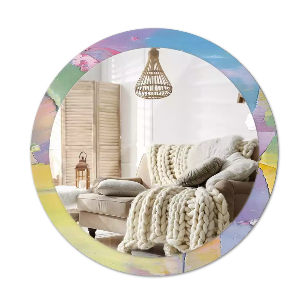 Lustro okrągłe z drukowaną ramką o fakturze farby olejnej