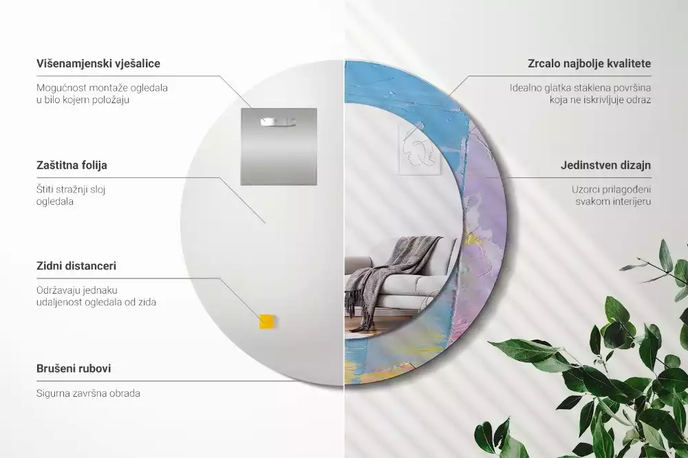 Lustro okrągłe z drukowaną ramką o fakturze farby olejnej