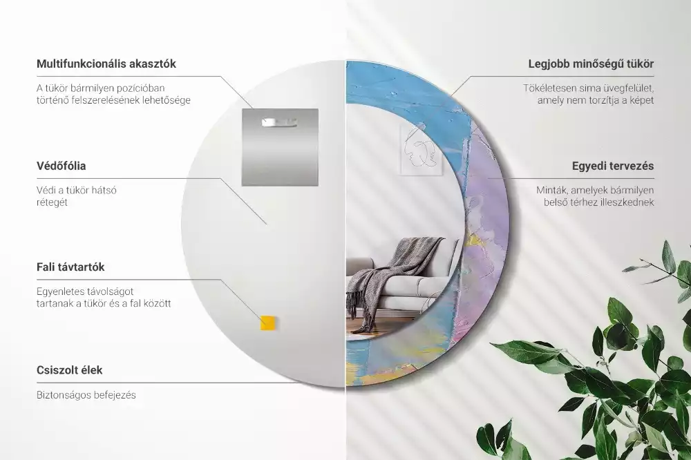 Lustro okrągłe z drukowaną ramką o fakturze farby olejnej