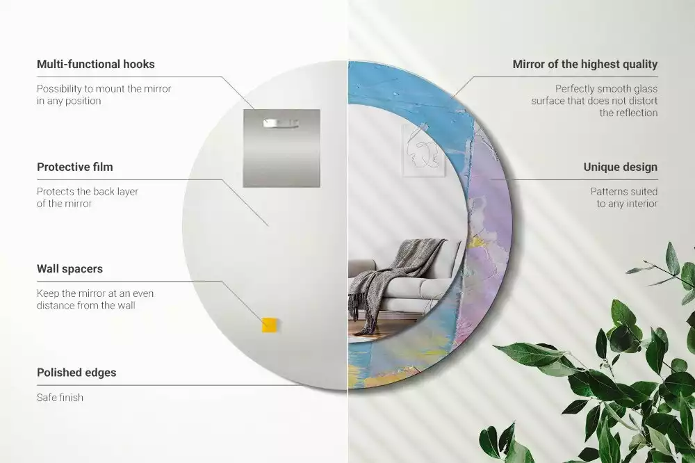 Lustro okrągłe z drukowaną ramką o fakturze farby olejnej