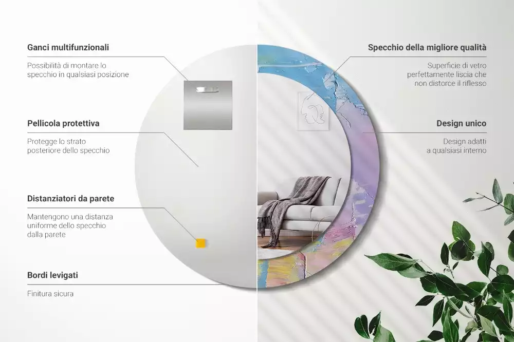 Lustro okrągłe z drukowaną ramką o fakturze farby olejnej