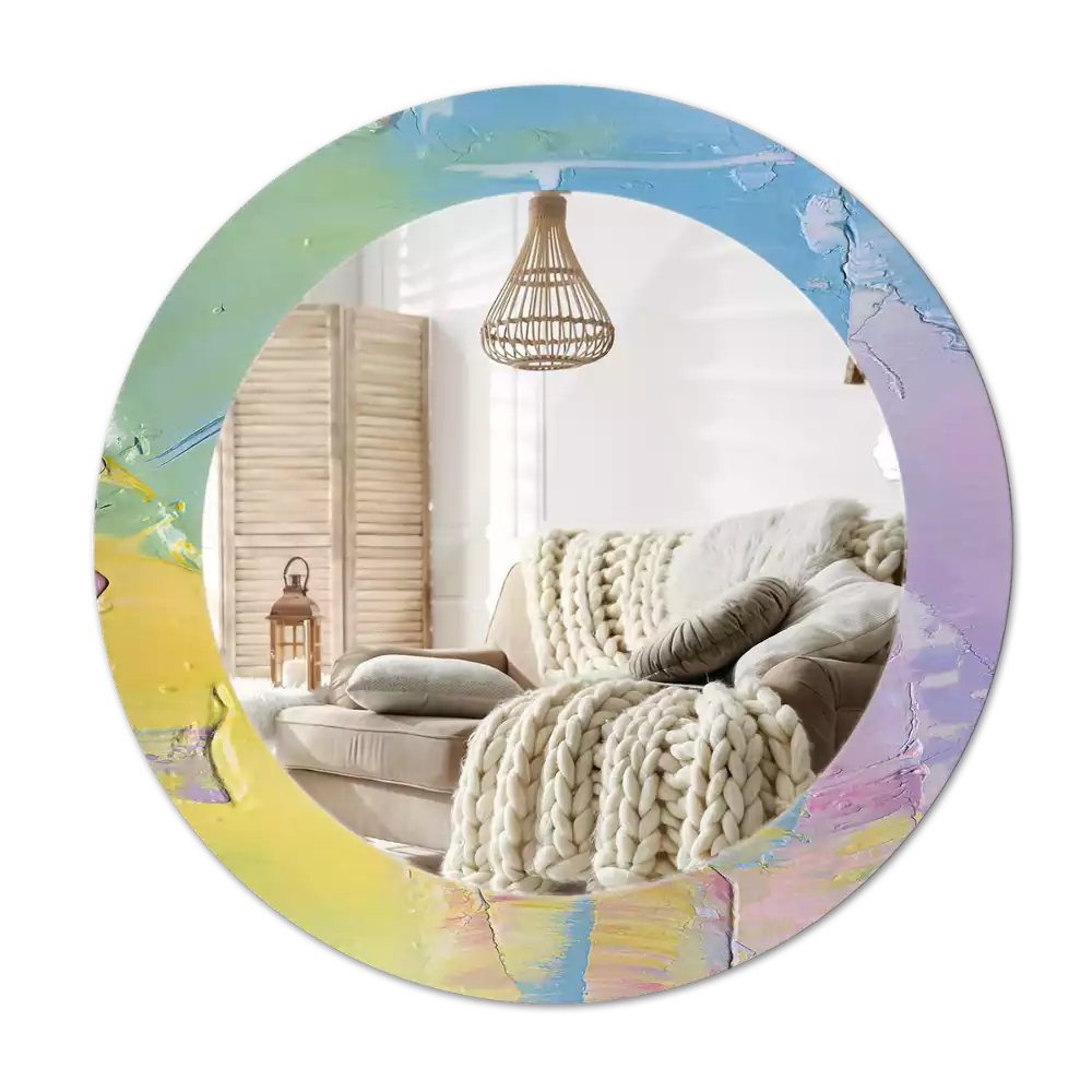 Lustro okrągłe z drukowaną ramką o fakturze farby olejnej