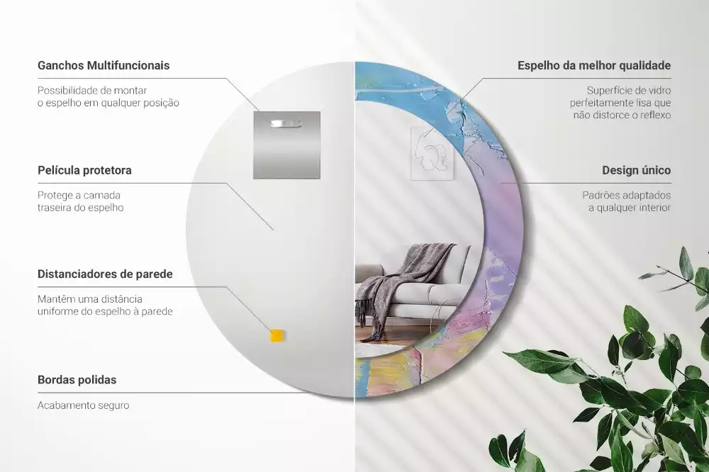 Lustro okrągłe z drukowaną ramką o fakturze farby olejnej