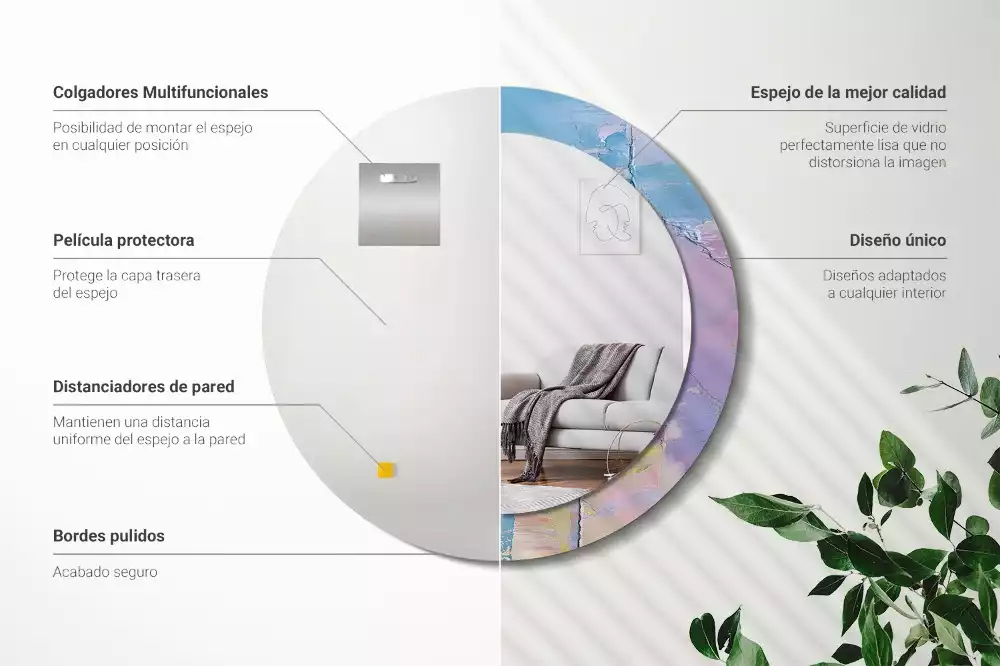 Lustro okrągłe z drukowaną ramką o fakturze farby olejnej