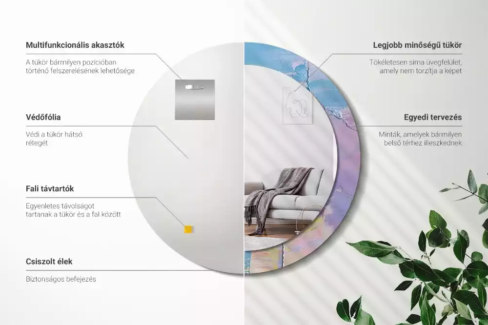 Lustro okrągłe z drukowaną ramką o fakturze farby olejnej