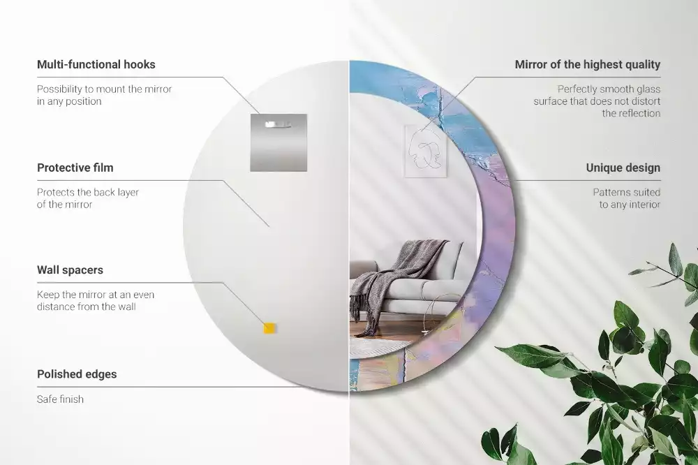 Lustro okrągłe z drukowaną ramką o fakturze farby olejnej