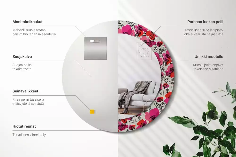 Lustro z ramą i nadrukiem przedstawiającym różowe maki