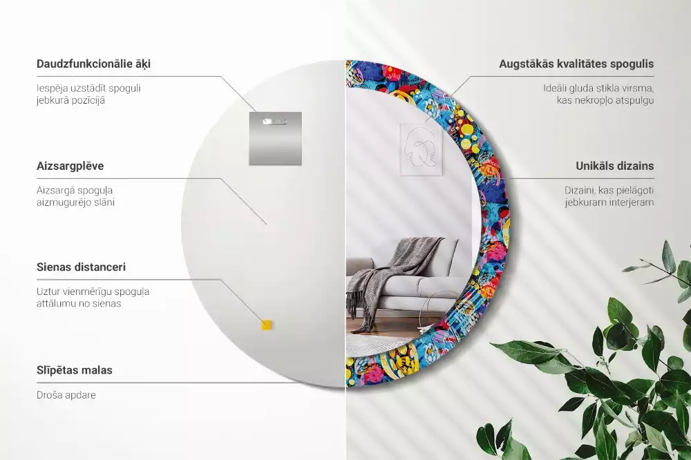 Lustro z drukowaną ramką w motywie kolorowych bazgrołów