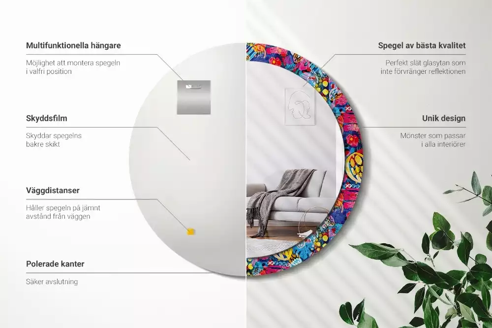 Lustro z drukowaną ramką w motywie kolorowych bazgrołów