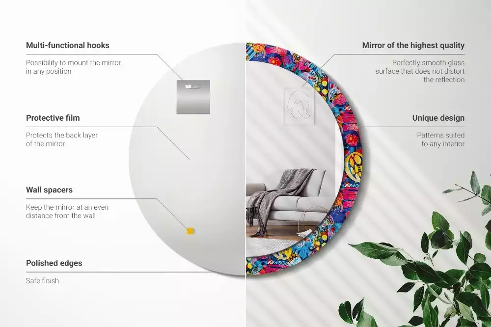 Lustro z drukowaną ramką w motywie kolorowych bazgrołów