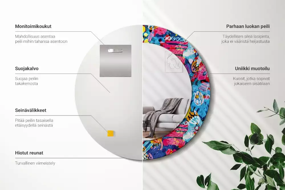 Lustro z drukowaną ramką w motywie kolorowych bazgrołów