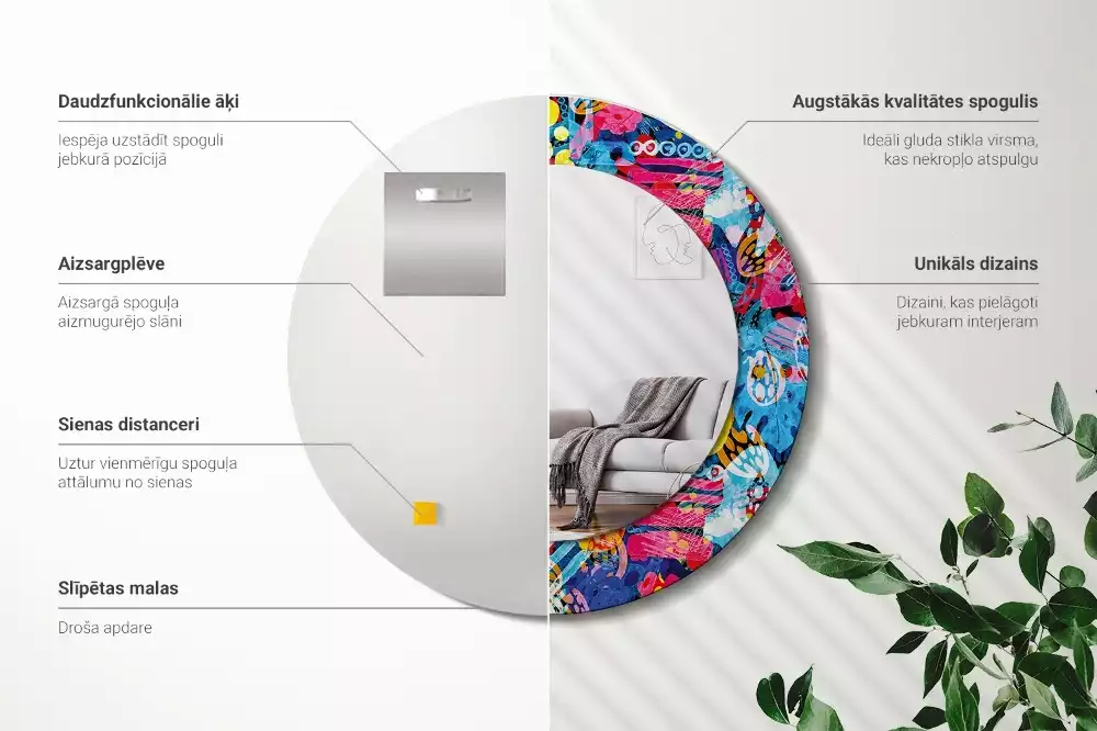 Lustro z drukowaną ramką w motywie kolorowych bazgrołów