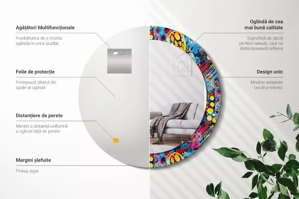 Lustro z drukowaną ramką w motywie kolorowych bazgrołów