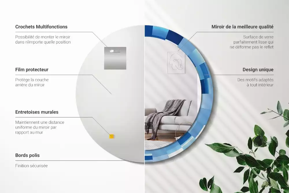 Lustro ścienne dekoracyjne z niebieskim abstrakcyjnym wzorem