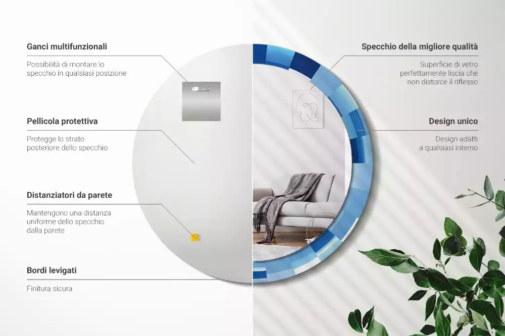 Lustro ścienne dekoracyjne z niebieskim abstrakcyjnym wzorem