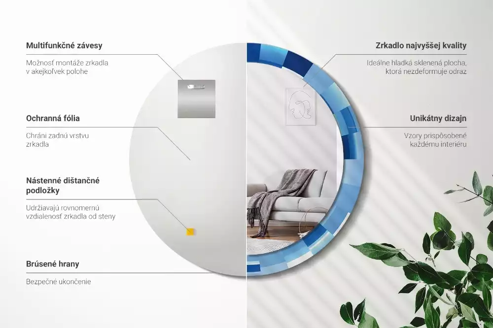 Lustro ścienne dekoracyjne z niebieskim abstrakcyjnym wzorem